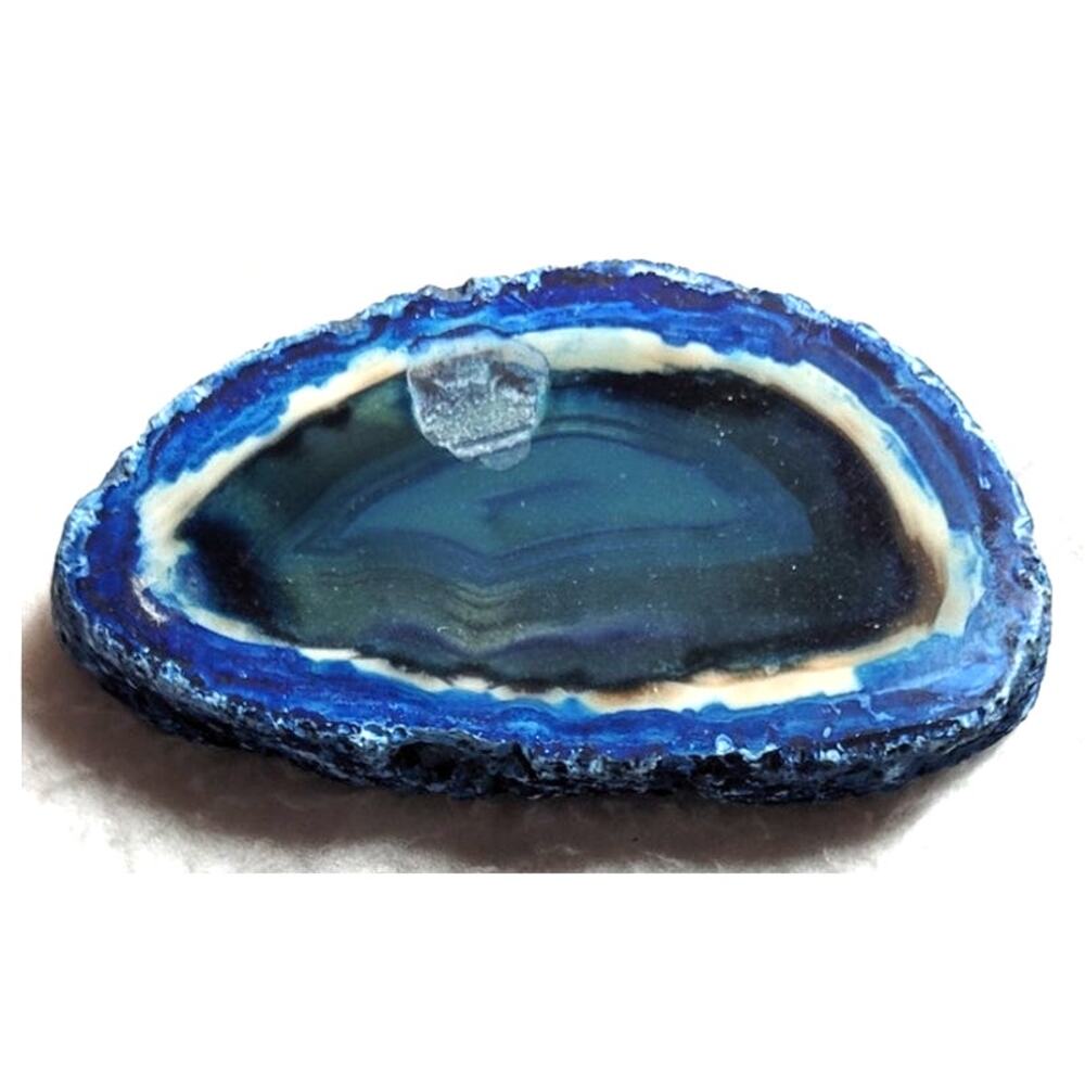 Polished Blue Agate Slice Slab Paperweight Rough Edge Rock Brazil Gemstone 3.25"